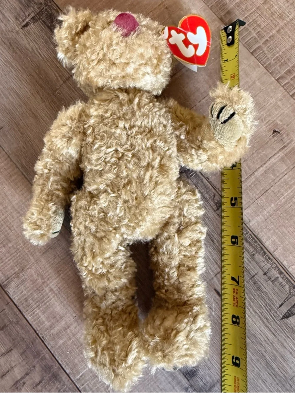 Vintage 1993 Ty Plush Teddy Bear in Tan with Pink Nose Piccadilly no‎ costume